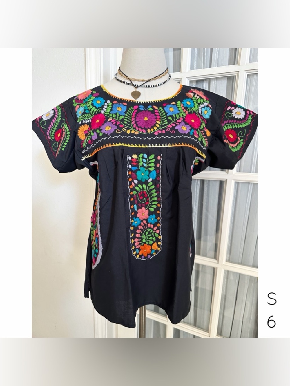 Mexican Hand Embroidered Boho Top S